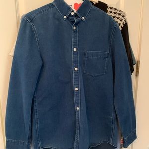 H&M Mens Dark Wash Denim Button Down Shirt